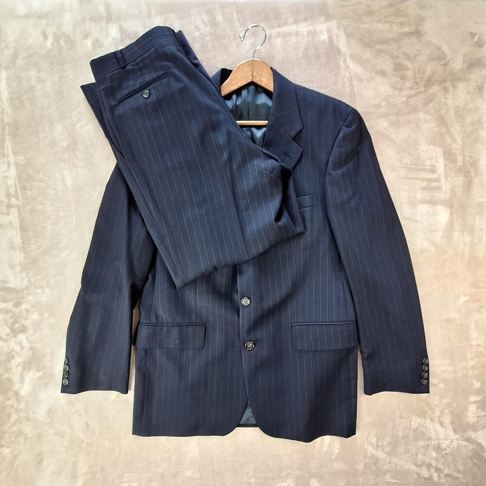 Chaps Ralph Lauren Suit Mens 42 33x29 Blue Stripe Single Vent 3 Btn 2 Piece